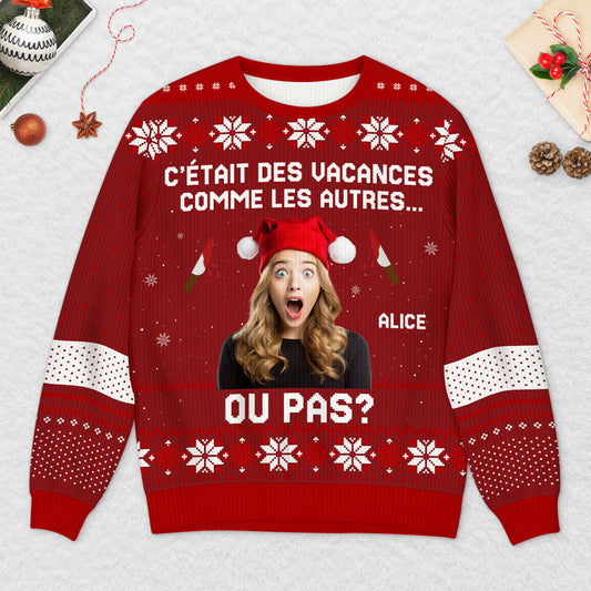 5698WFR2 pull moche de noel personnalise humour noir avec photo vacances comme les autres 5698wkvcb