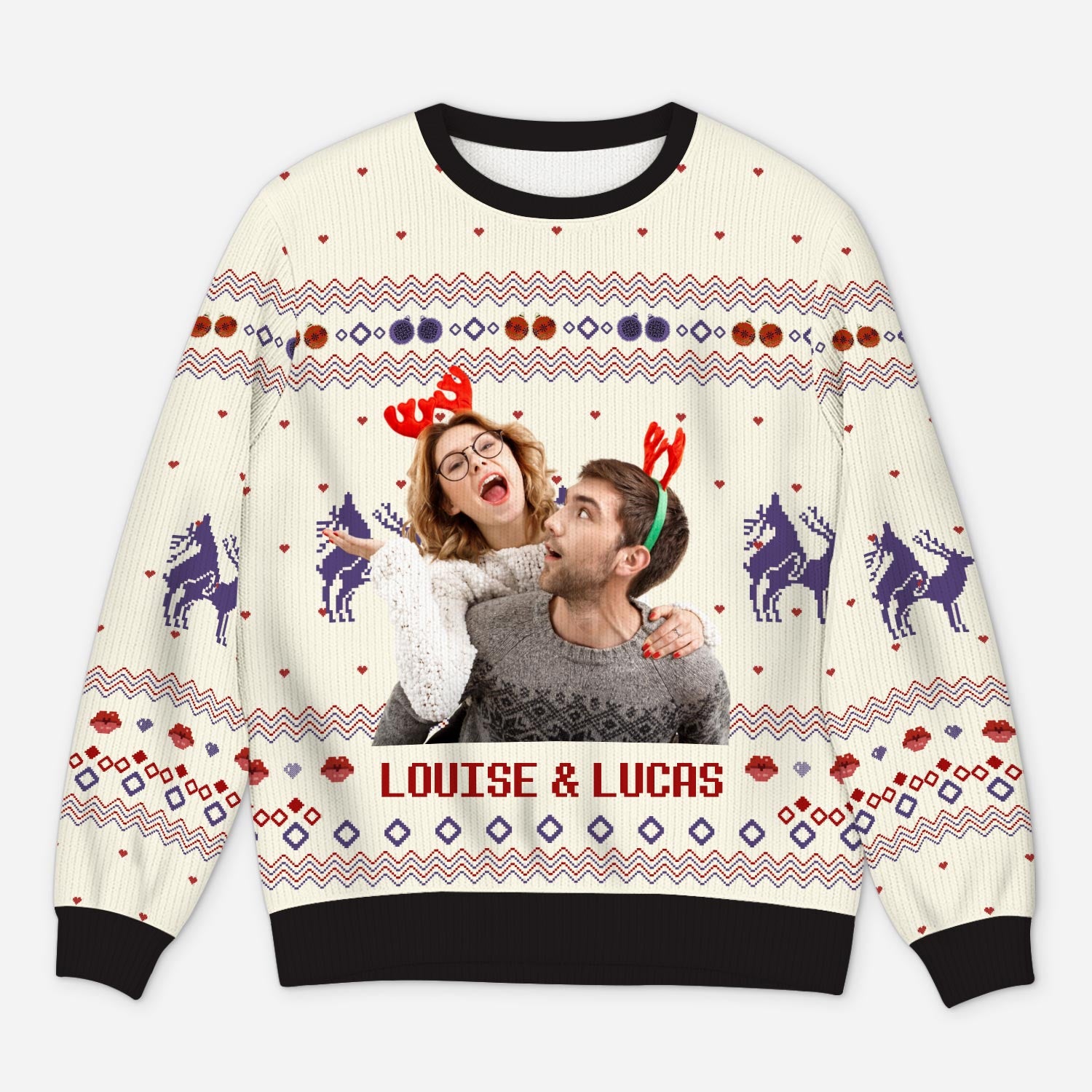 5700WFR1 pull moche de noel personnalise couple avec photo notre souvenir drole 5700w3qag