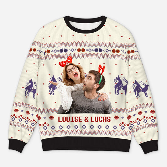 5700WFR1 pull moche de noel personnalise couple avec photo notre souvenir drole 5700w3qag