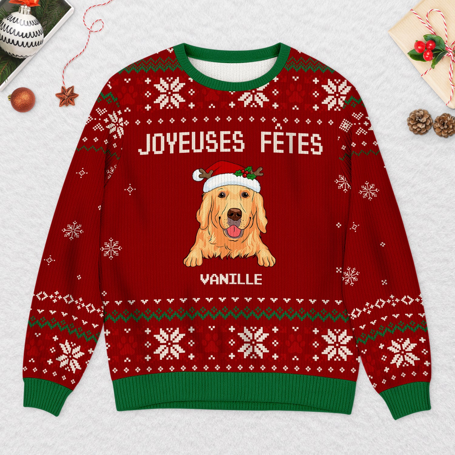 5704WFR2 pull moche de noel personnalise chien joyeuses fetes 5704wtync