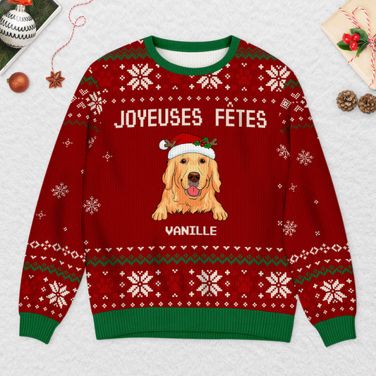 5704WFR2 pull moche de noel personnalise chien joyeuses fetes 5704wtync