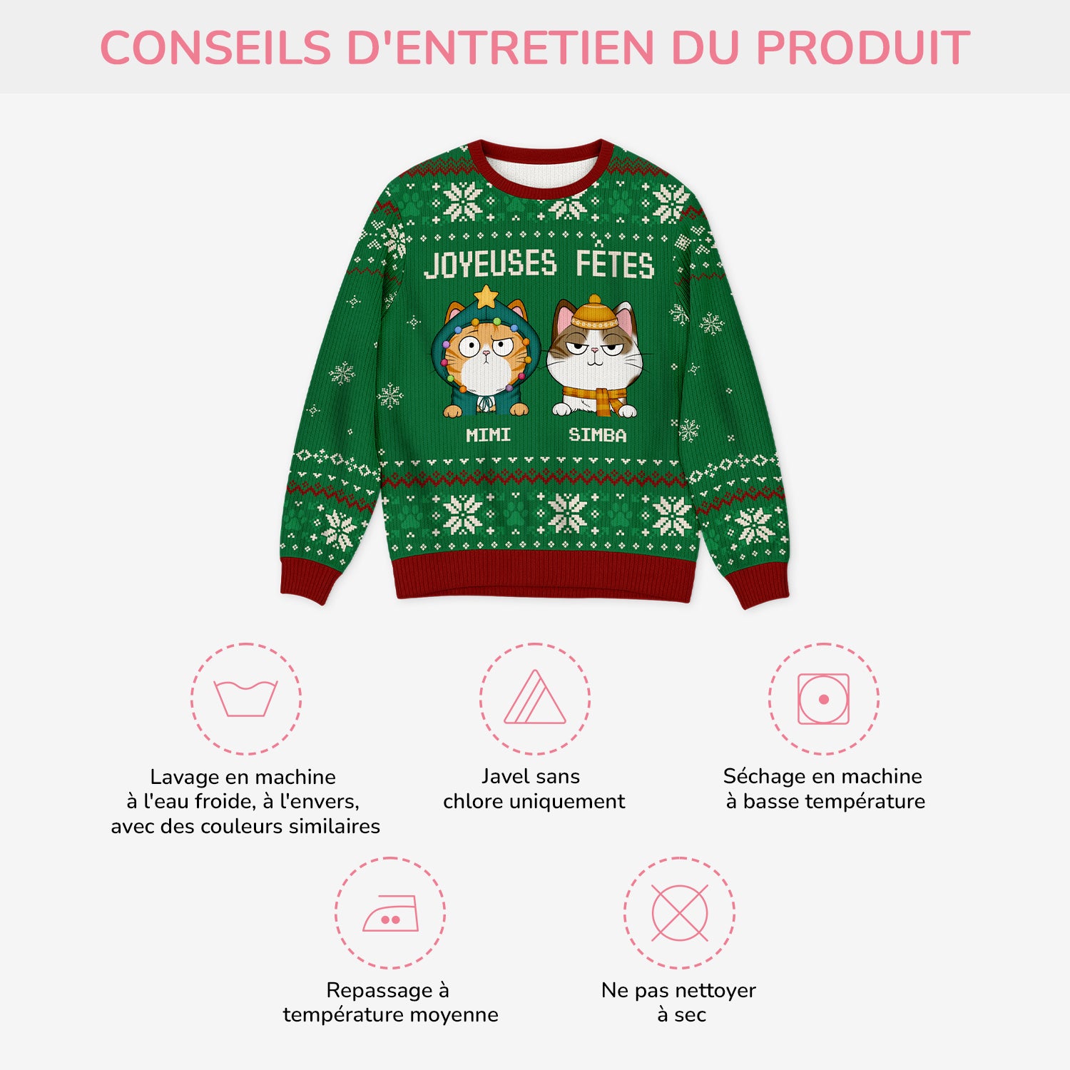5704WFR4 pull moche de noel personnalise chat joyeuses fetes 5704wtynd