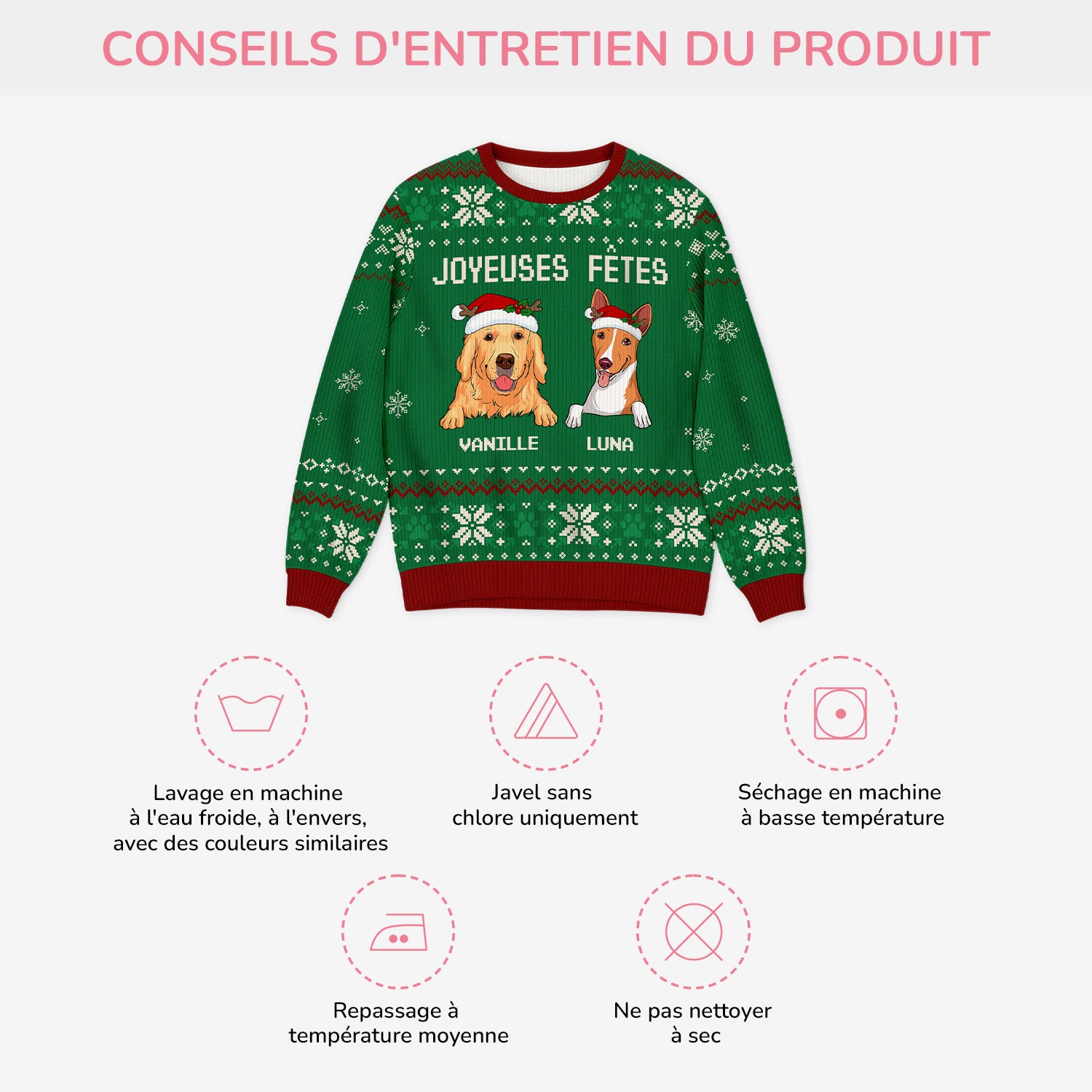 5704WFR4 pull moche de noel personnalise chien joyeuses fetes 5704wtync