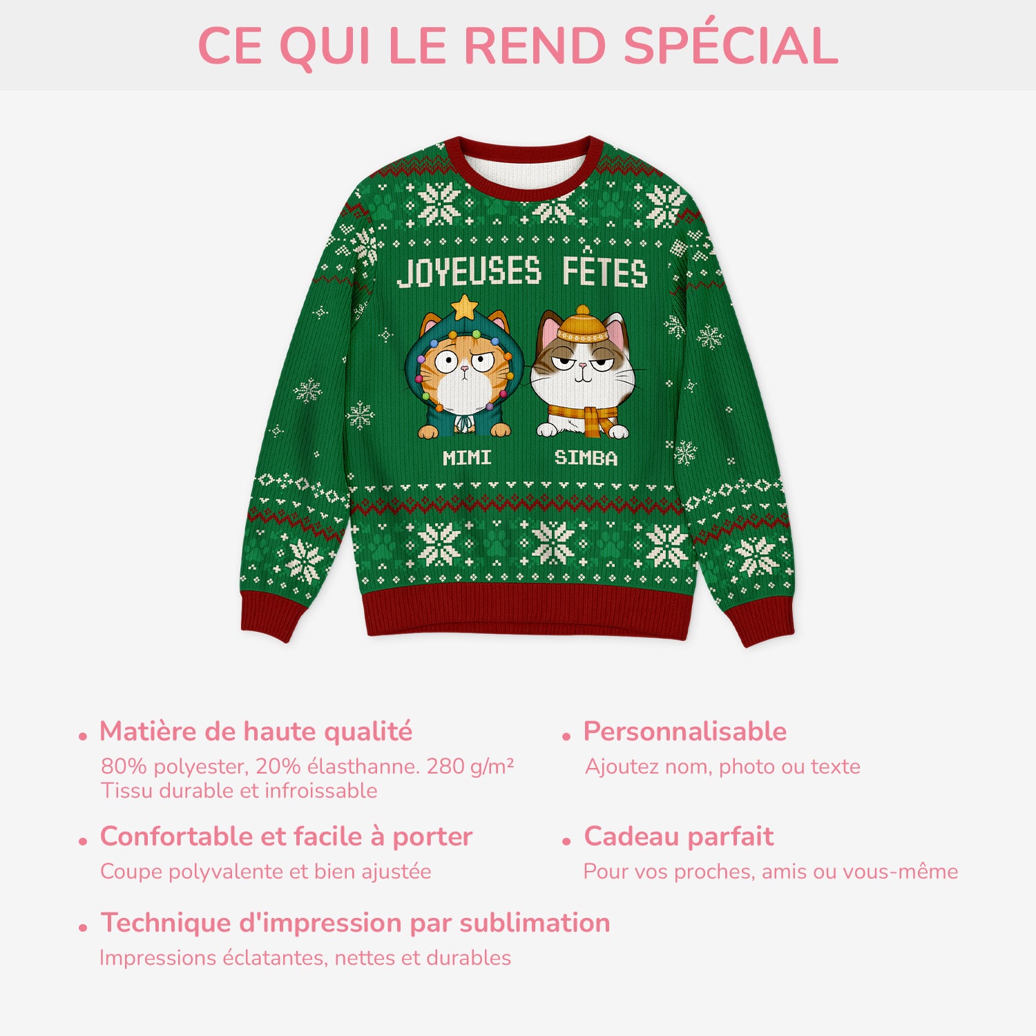 5704WFR5 pull moche de noel personnalise chat joyeuses fetes 5704wtynd