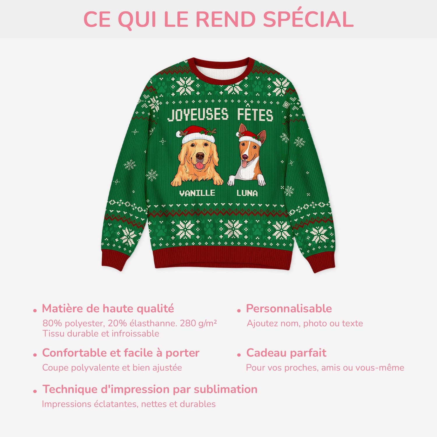 5704WFR5 pull moche de noel personnalise chien joyeuses fetes 5704wtync