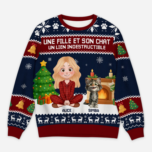 5706WFR1 pull moche de noel personnalise une fille et son chien 5706w
