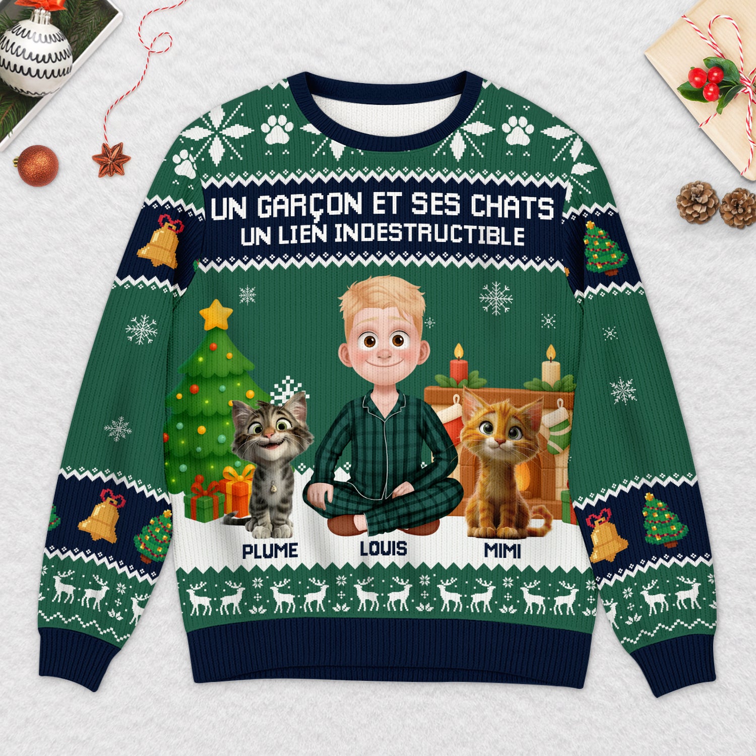 5706WFR2 pull moche de noel personnalise une fille et son chien 5706w