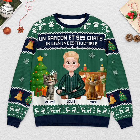 5706WFR2 pull moche de noel personnalise une fille et son chien 5706w