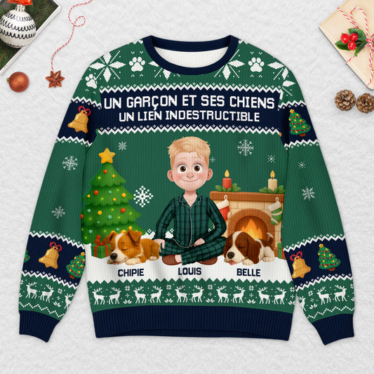 5706WFR2 pull moche de noel personnalise une fille et son chien 5706wtmzc