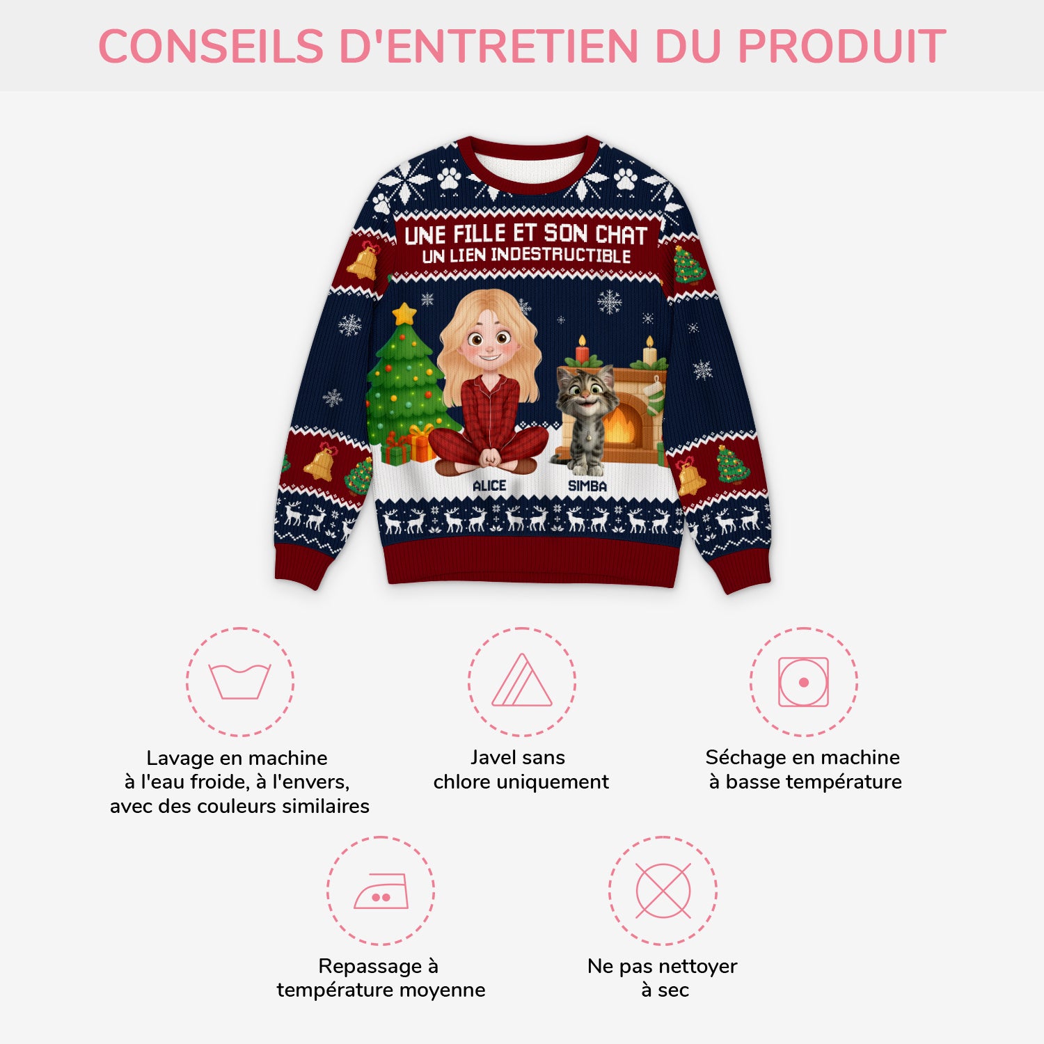 5706WFR4 pull moche de noel personnalise une fille et son chien 5706w