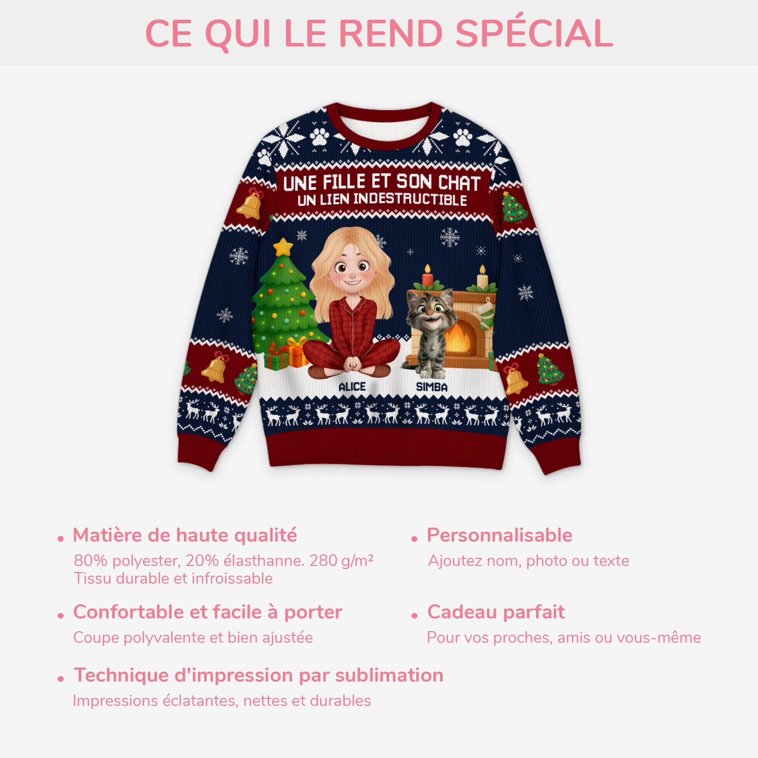 5706WFR5 pull moche de noel personnalise une fille et son chien 5706w