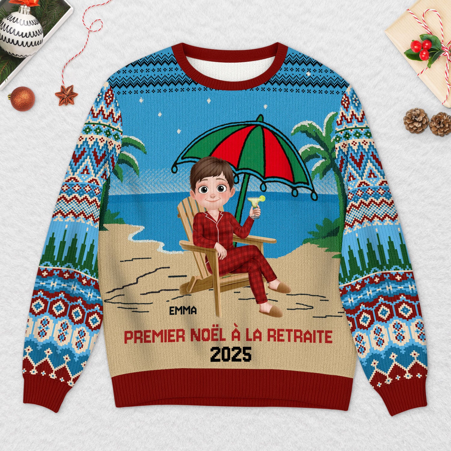 5707WFR2 pull moche personnalise premier noel a la retraite 5707wkvzb