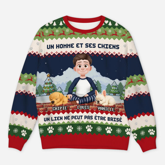 5709WFR1 pull moche de noel personnalise un homme et son chien 5709w8tac