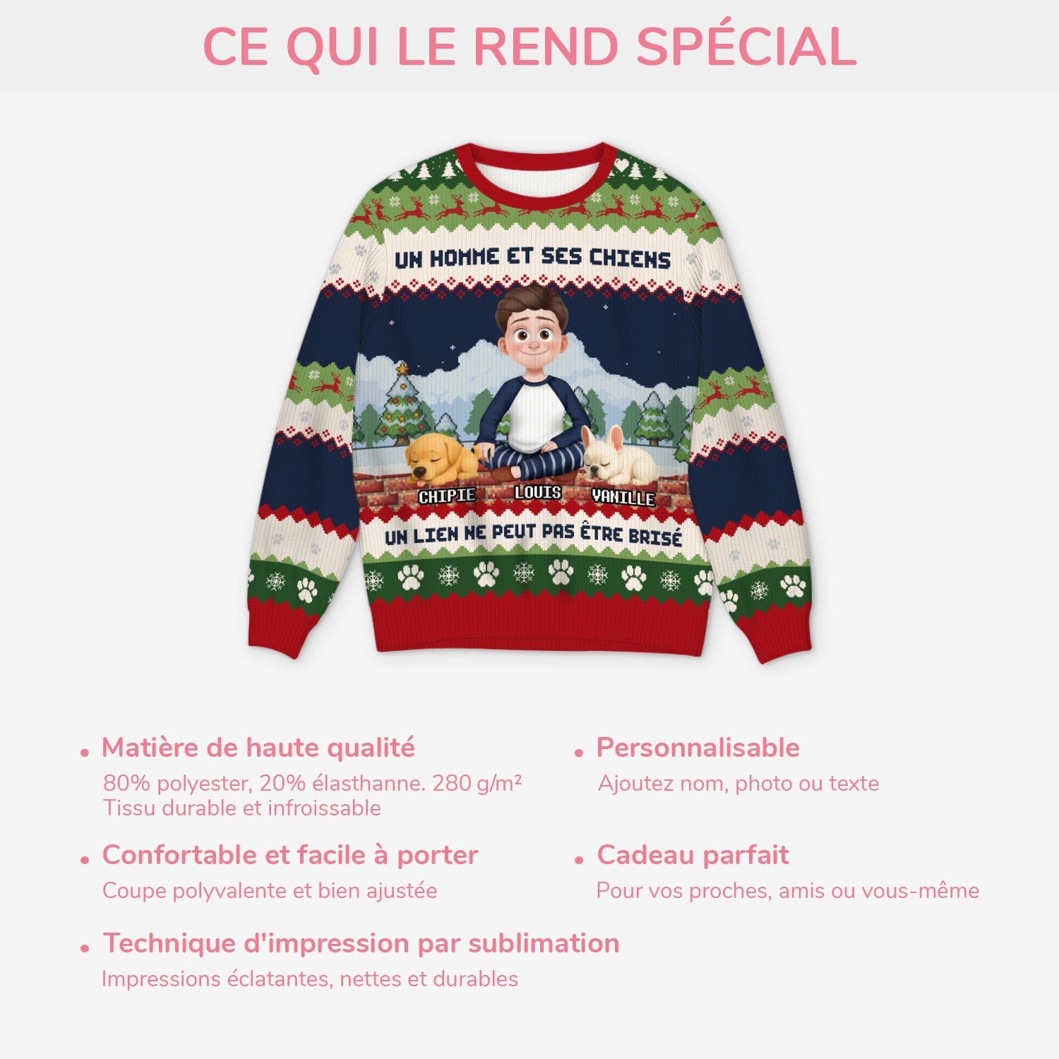 5709WFR5 pull moche de noel personnalise un homme et son chien 5709w8tac