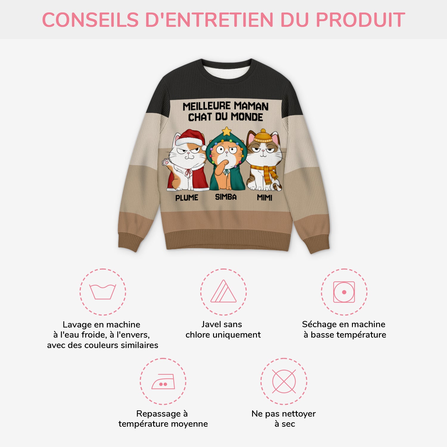 5711WFR4 pull moche de noel personnalise meilleure maman chat du monde 5711wtvcd