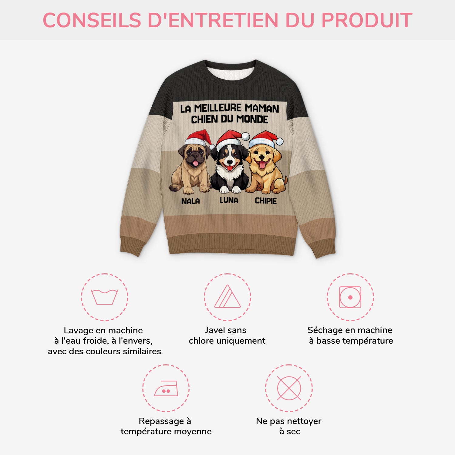 5711WFR4 pull moche de noel personnalise meilleure maman chien du monde 5711wtvcc