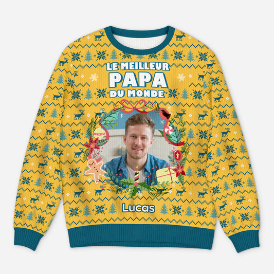 5713WFR1 pull moche de noel personnalise avec photo meilleur papa meilleure maman du monde 5713w6ztb