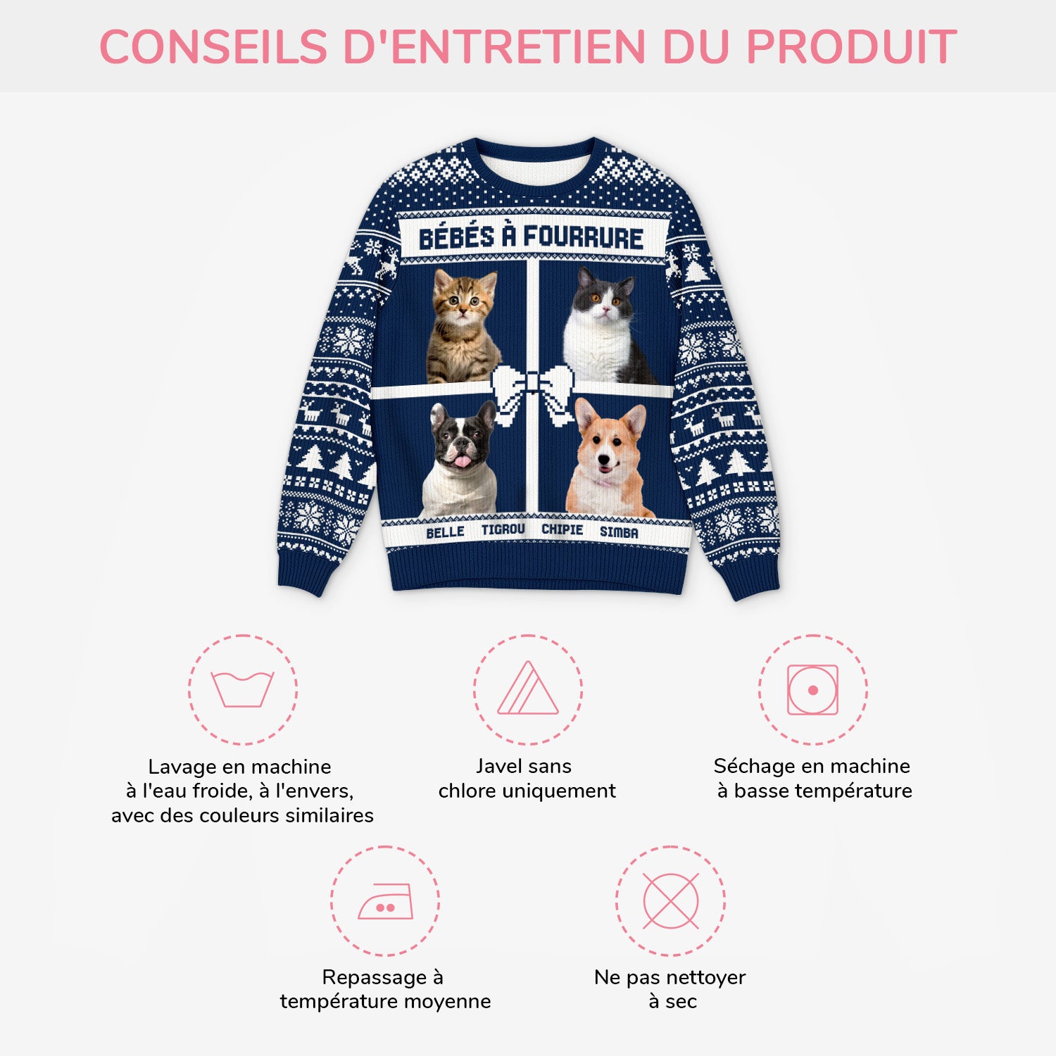 5714WFR4 pull moche de noel personnalise avec animal mes bebes a fourrure 5714w6hmd