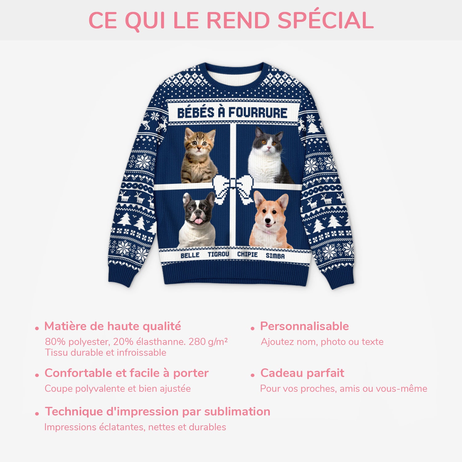 Pull De Noël Femme Drôle Avec Col V Et Fourrure - Pull Moche Festif, Manches Longues - Idéal Pour Les Soirées De Fêtes, Cadeau Original