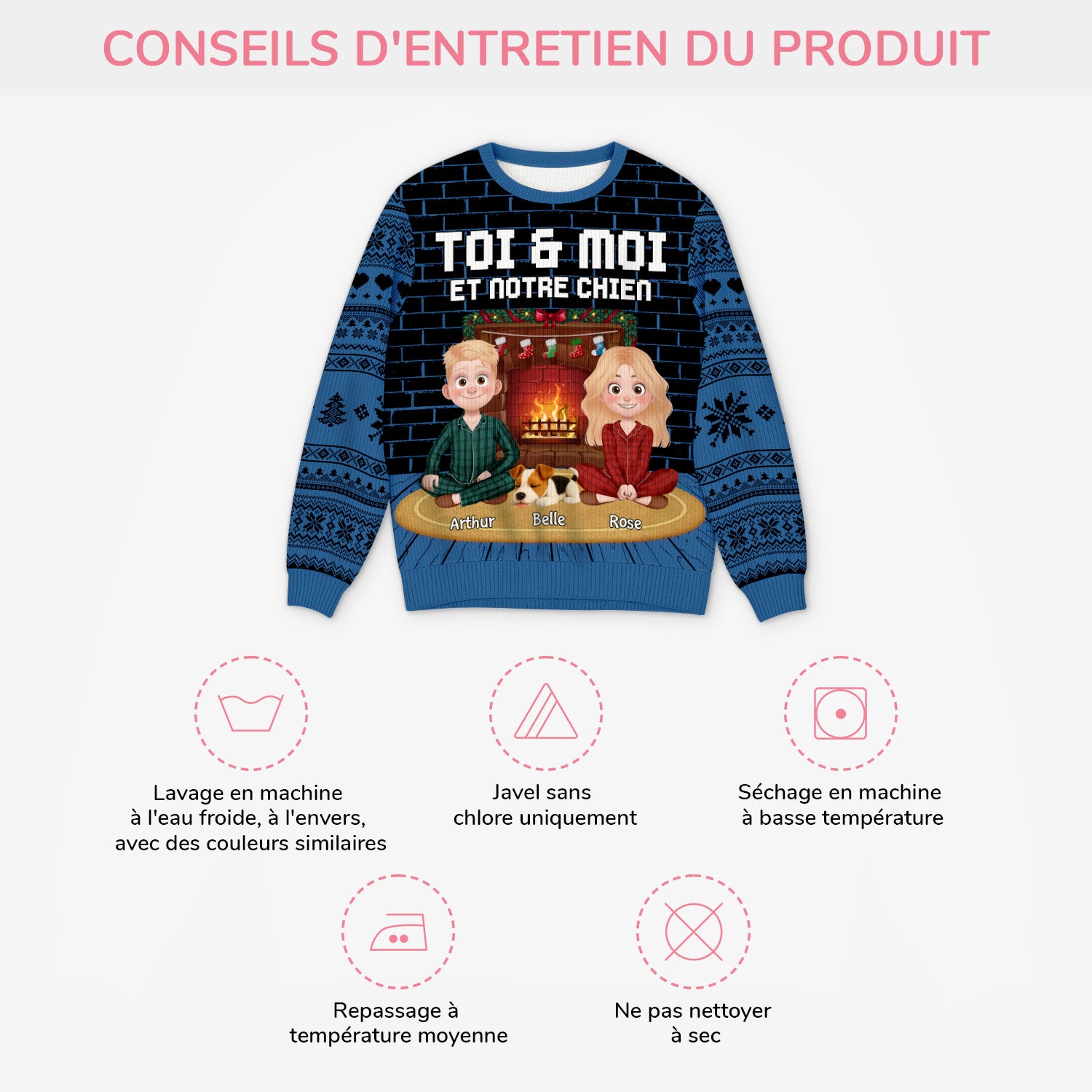 5715WFR4 pull moche de noel personnalise couple toi moi et notre chien 5715w6lmc