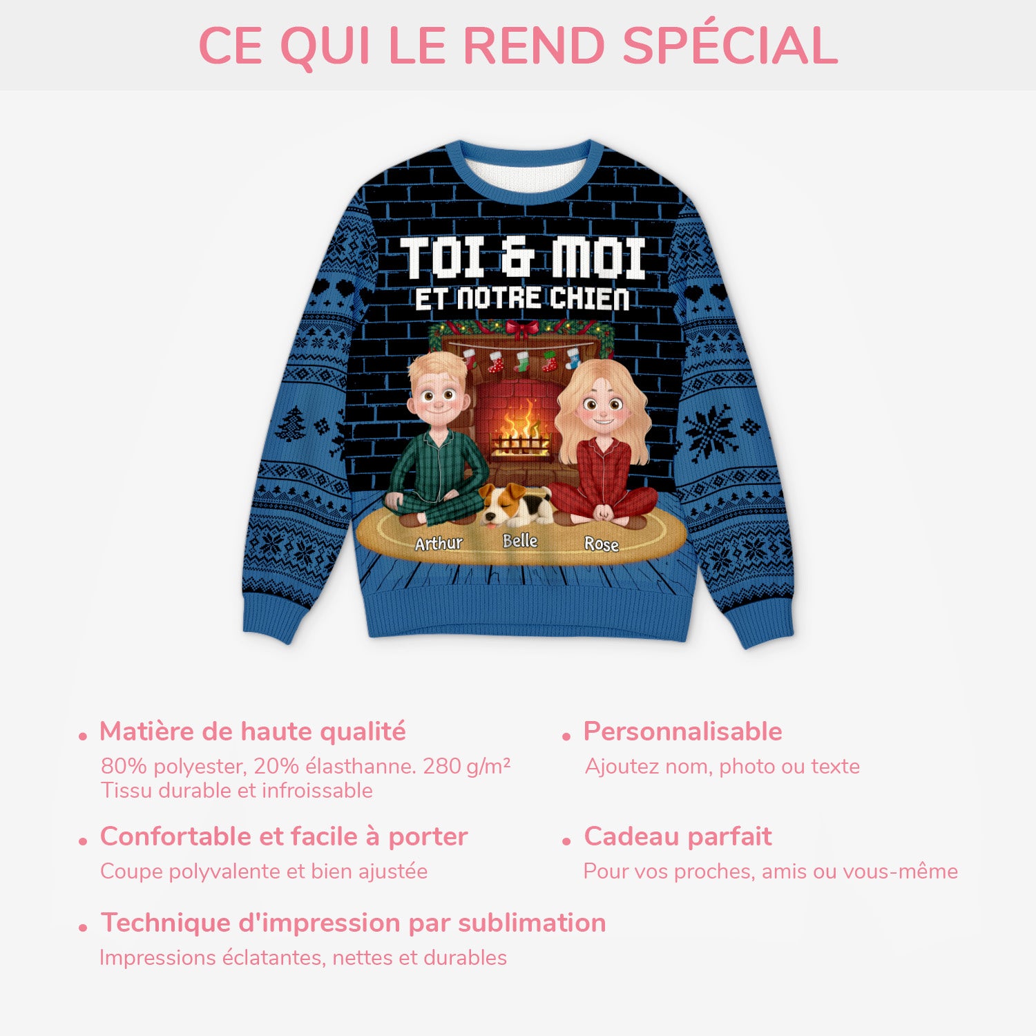5715WFR5 pull moche de noel personnalise couple toi moi et notre chien 5715w6lmc
