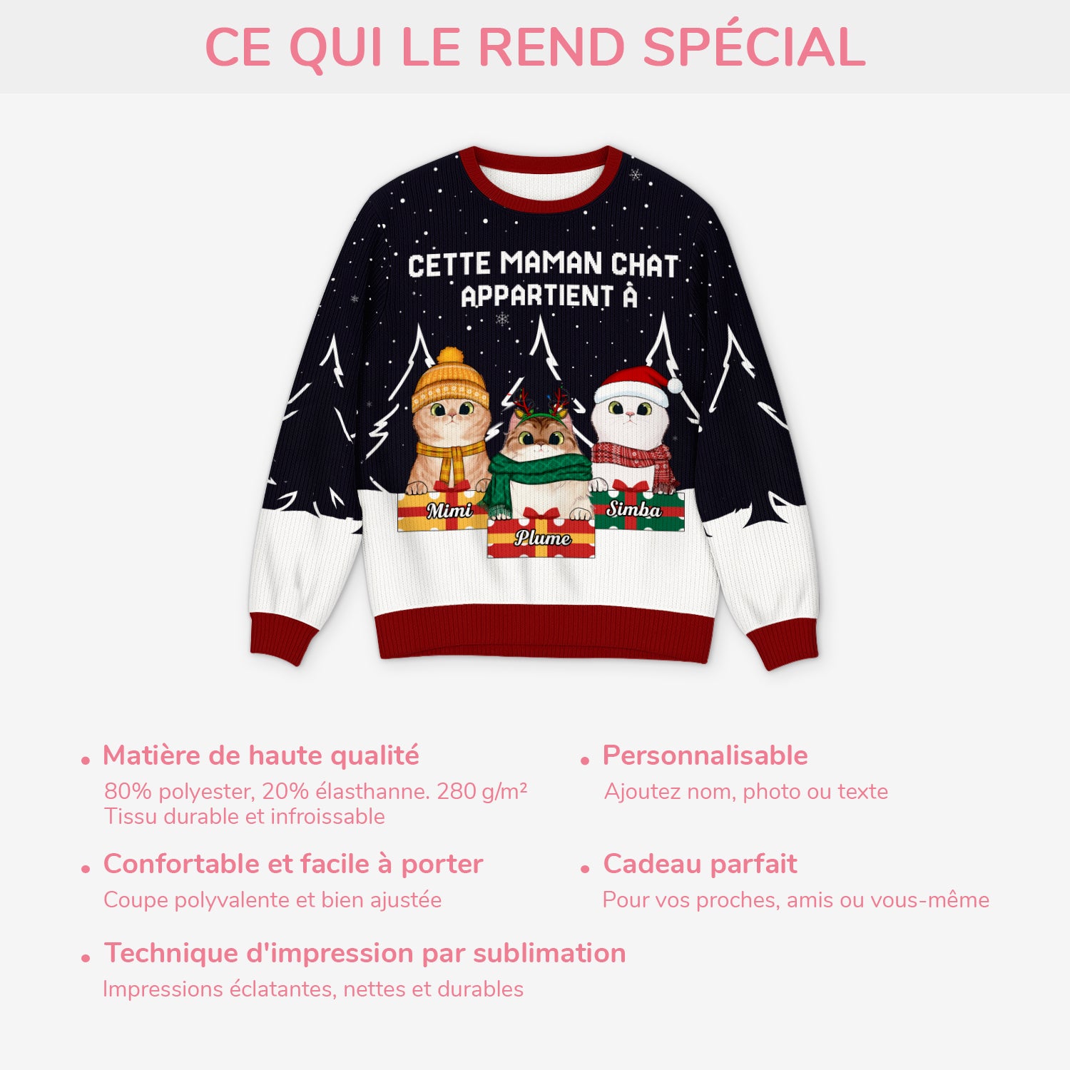 5716WFR5 pull moche de noel personnalise ce papa maman chat appartient a 5716w6lcd