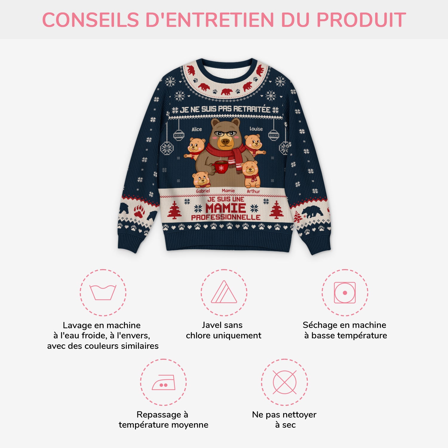 5722WFR4 pull moche de noel personnalise mamie papi la mamie nest pas retraite 5722w3lza