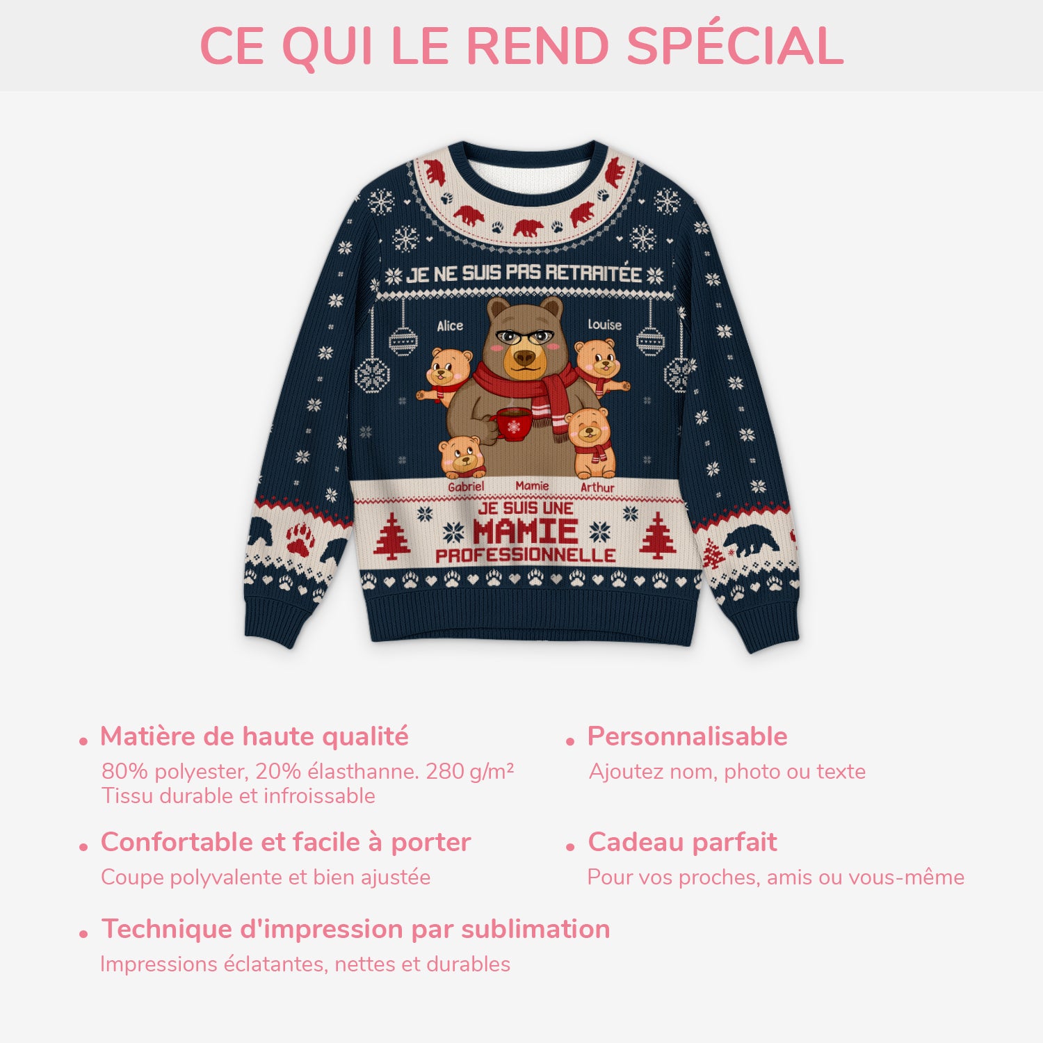 5722WFR5 pull moche de noel personnalise mamie papi la mamie nest pas retraite 5722w3lza