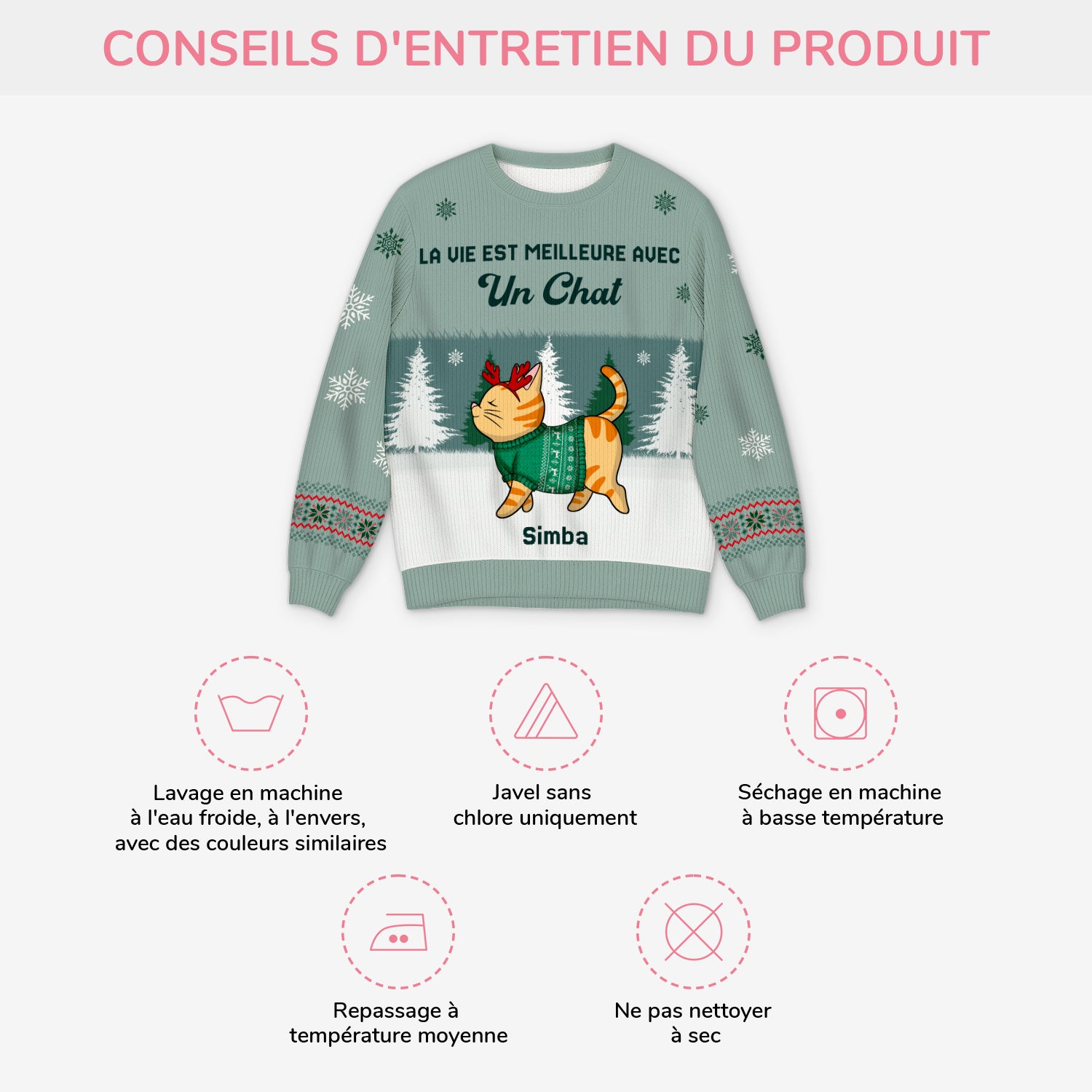 5729WFR4 pull moche de noel personnalise la vie est meilleure avec mon chat 5729wtzcd