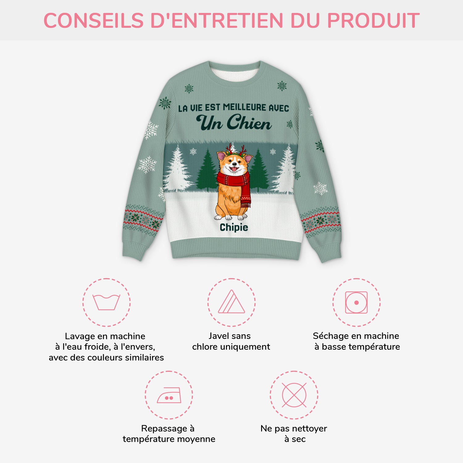 5729WFR4 pull moche de noel personnalise la vie est meilleure avec mon chien 5729wtzcc