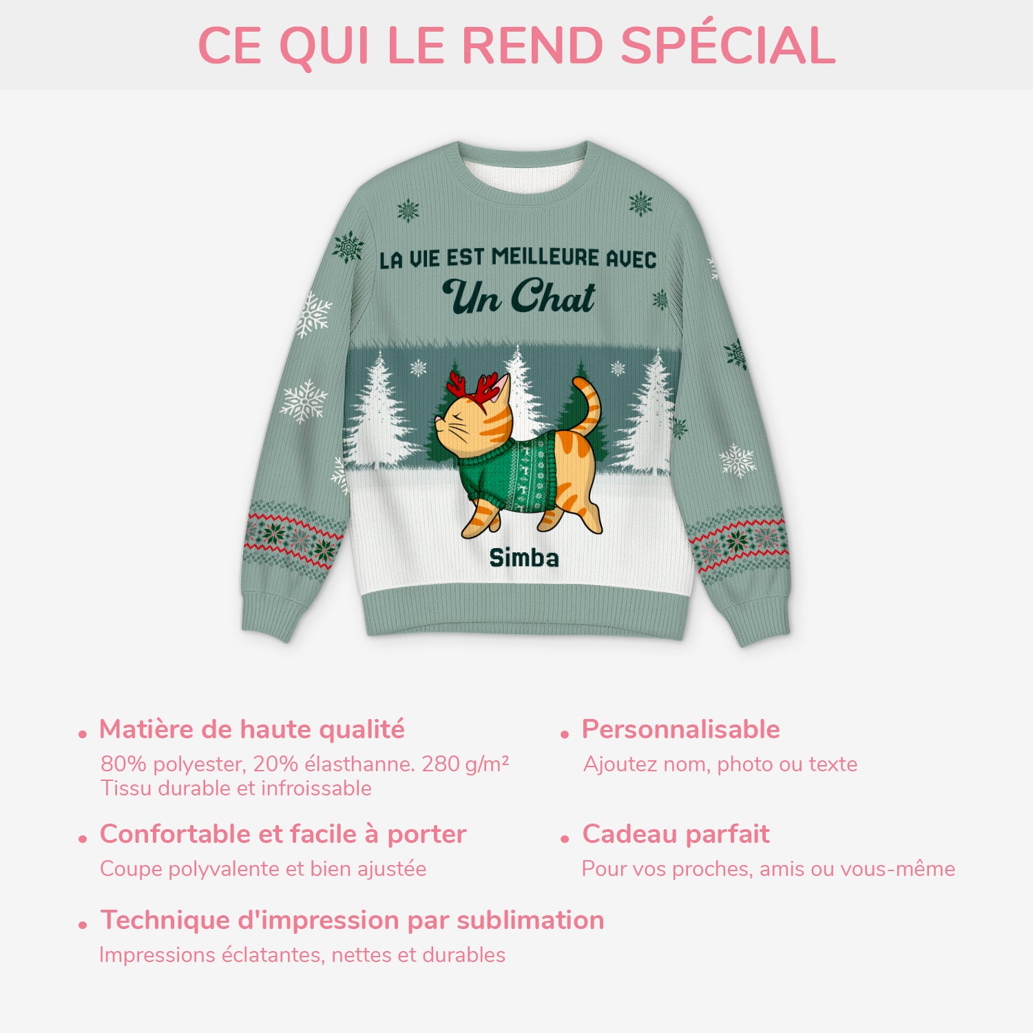 5729WFR5 pull moche de noel personnalise la vie est meilleure avec mon chat 5729wtzcd