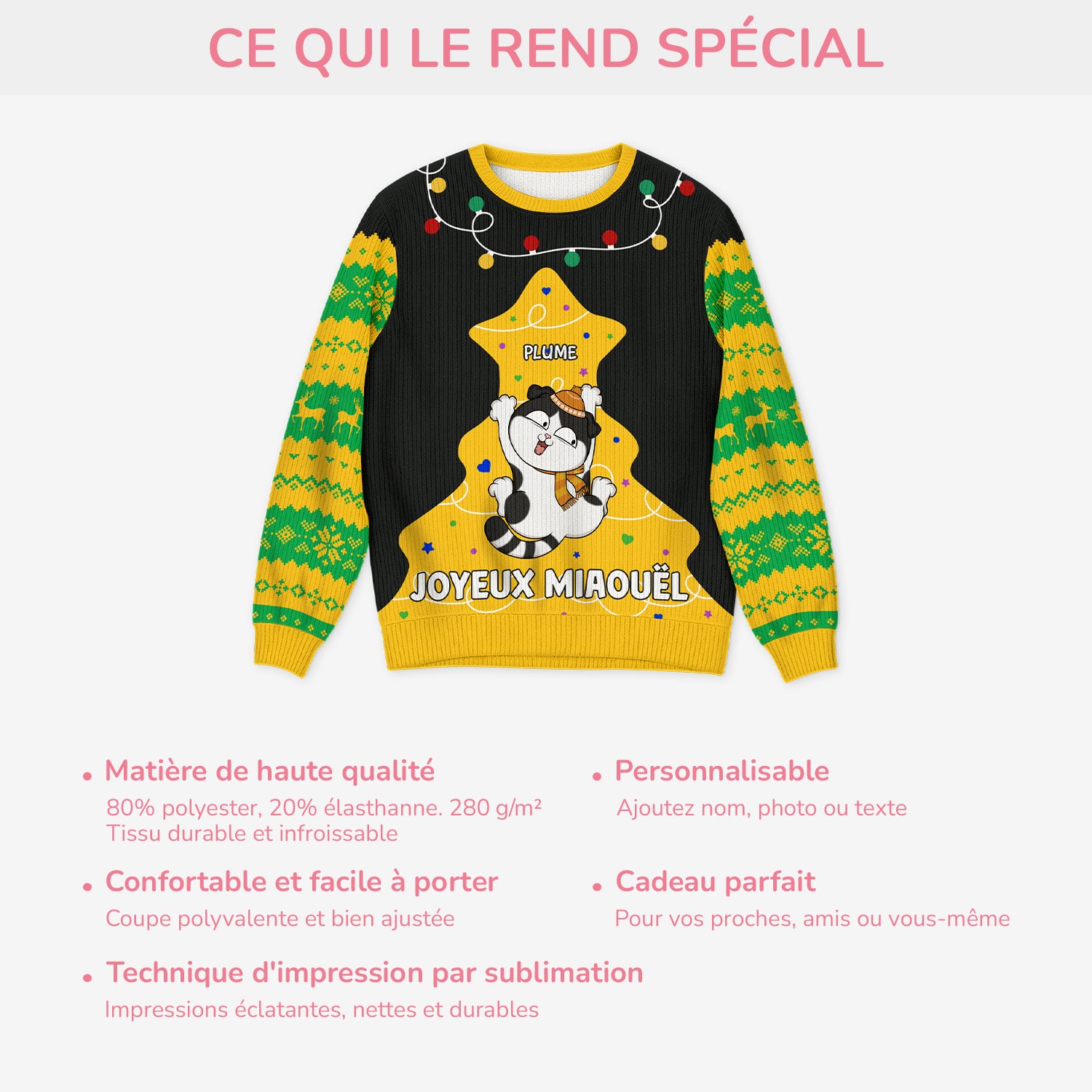 5732WFR5 pull moche de noel personnalise chat joyeux miaouel 5732wttnd