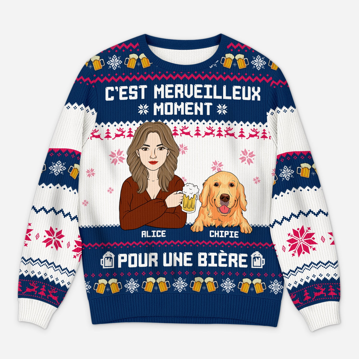 5735WFR1 pull de noel moche femme_ personnalise avoir une biere avec chien 5735w3izc