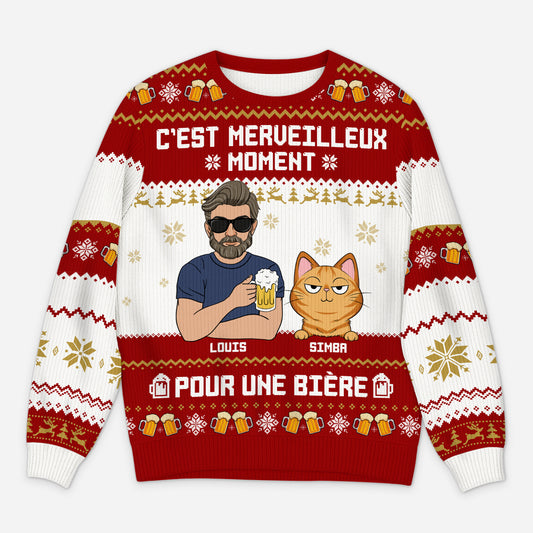 5735WFR1 pull de noel moche homme_ personnalise avoir une biere avec chat 5735w3vzd