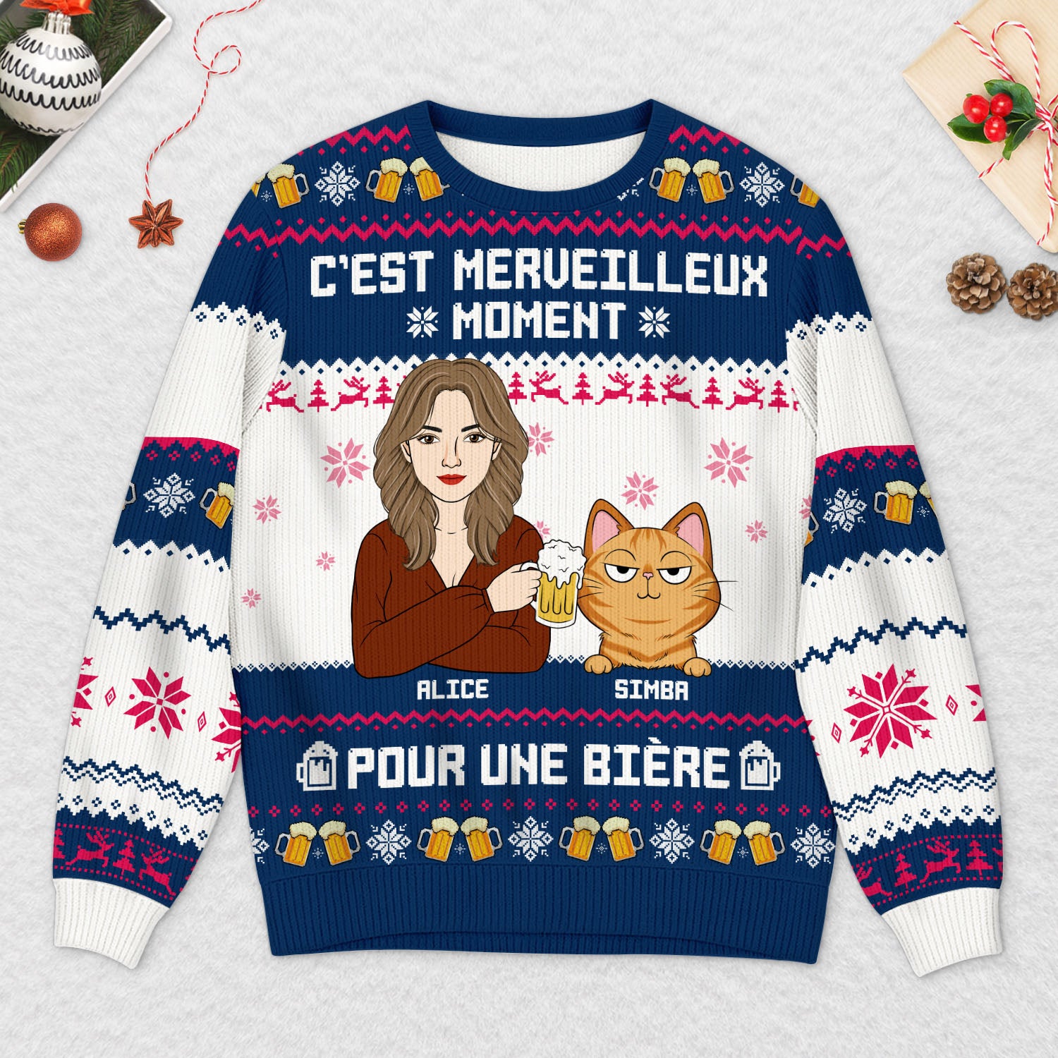 5735WFR2 pull de noel moche homme_ personnalise avoir une biere avec chat 5735w3vzd