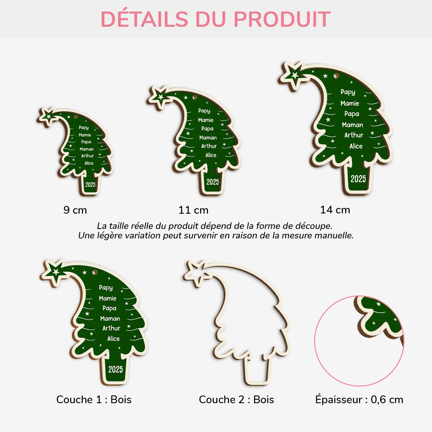 5737OFR3 ornement en bois a 2 couches personnalise pour famille sapin de noel familial 5737o8qti