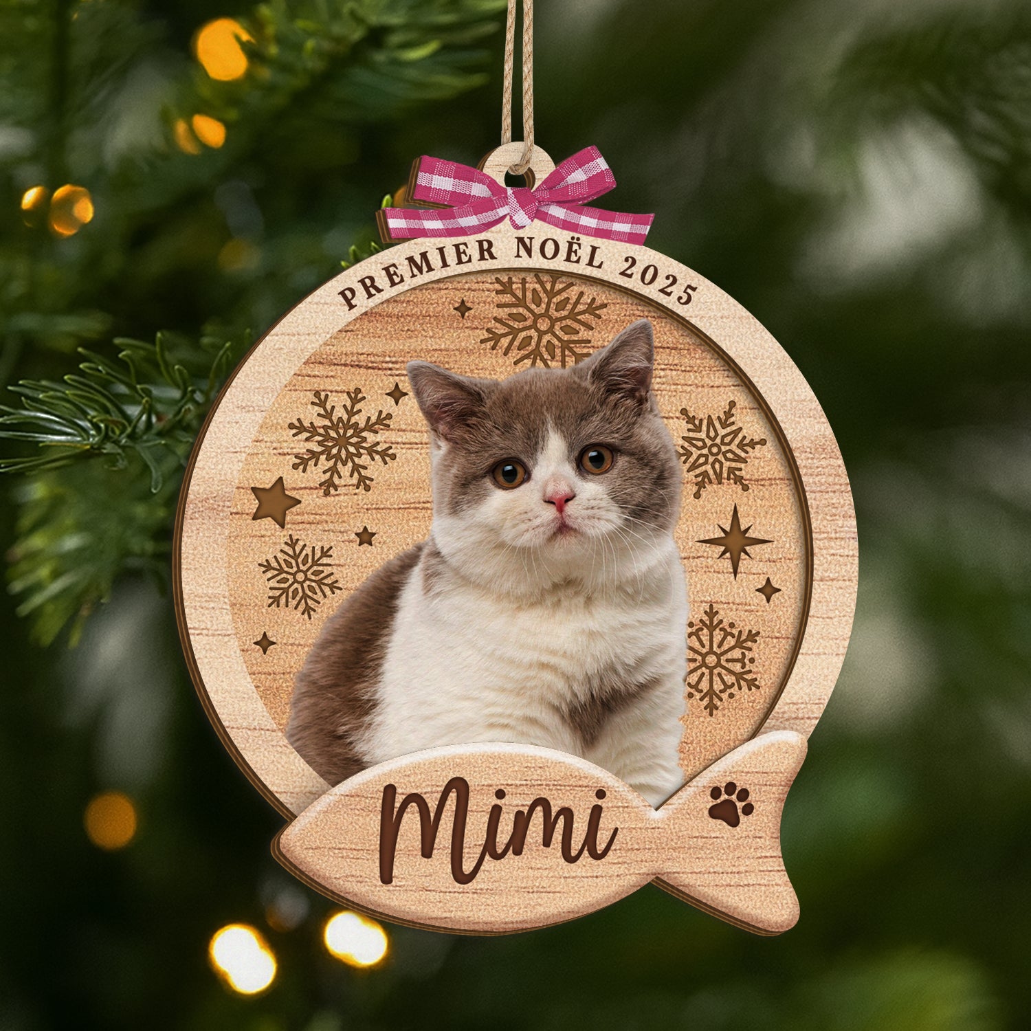 5740OFR1 ornement noel en bois a 2 couches personnalise avec photo mon chat mignon 5740ottqd