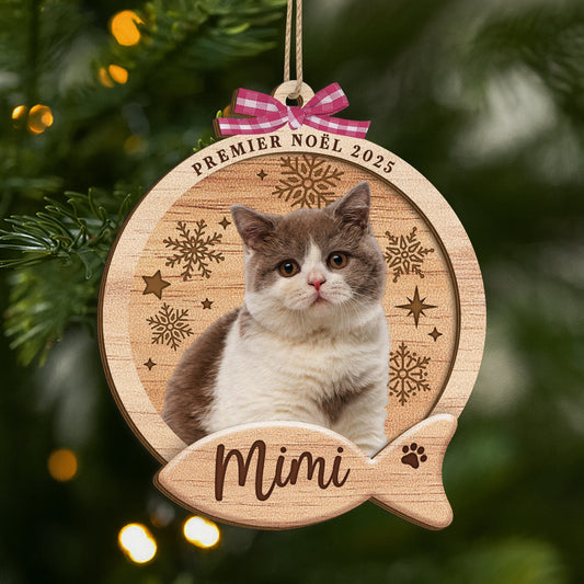 5740OFR1 ornement noel en bois a 2 couches personnalise avec photo mon chat mignon 5740ottqd