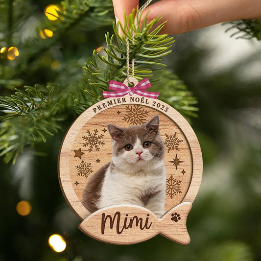 5740OFR2 ornement noel en bois a 2 couches personnalise avec photo mon chat mignon 5740ottqd