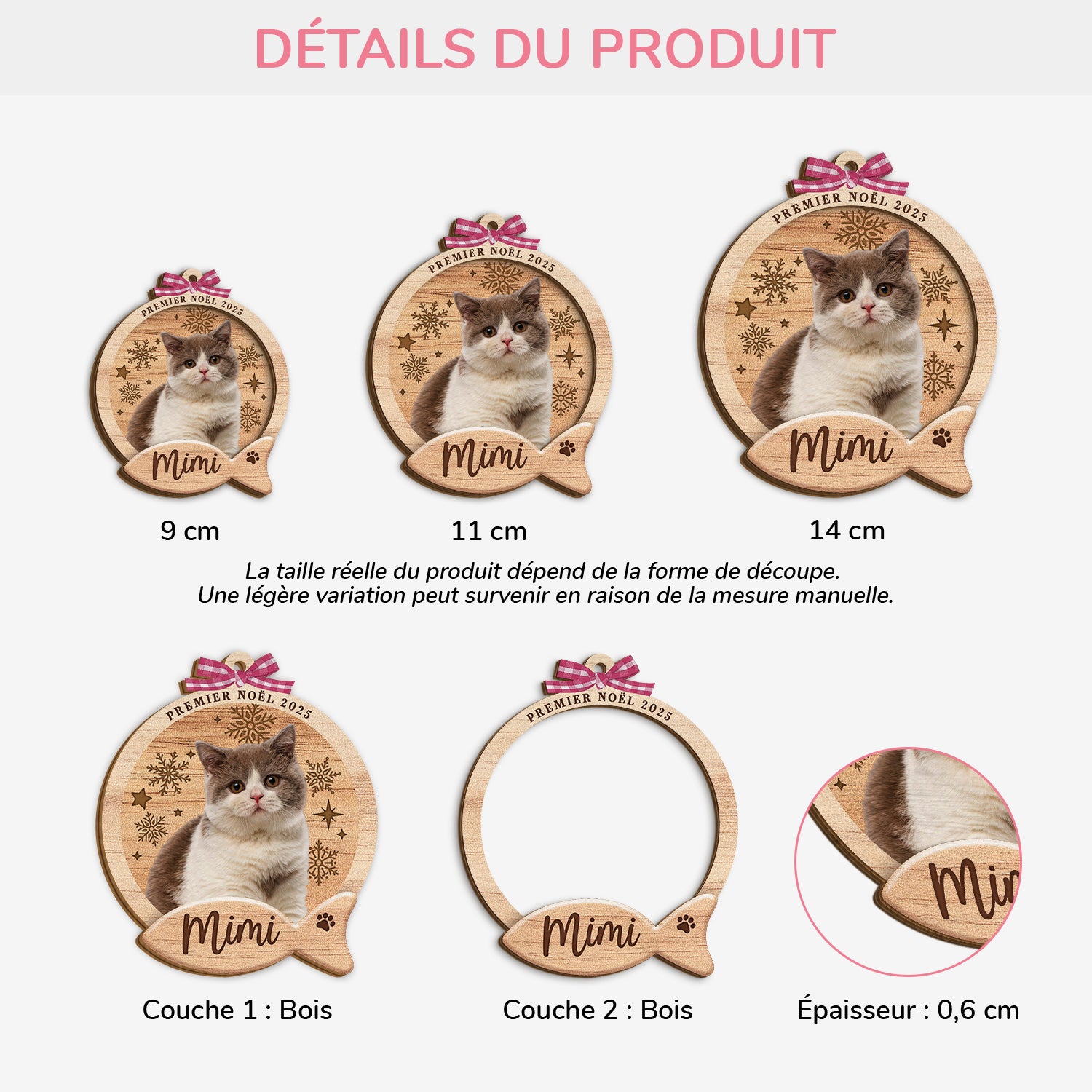 5740OFR3 ornement noel en bois a 2 couches personnalise avec photo mon chat mignon 5740ottqd