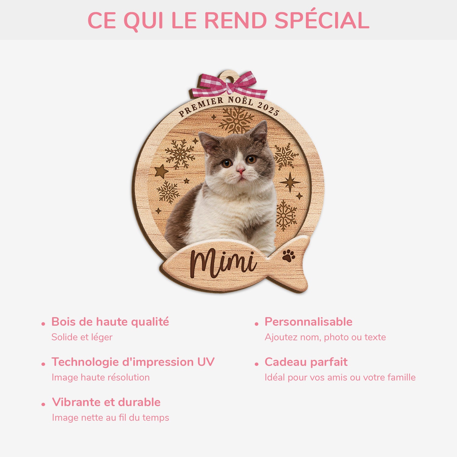 5740OFR4 ornement noel en bois a 2 couches personnalise avec photo mon chat mignon 5740ottqd
