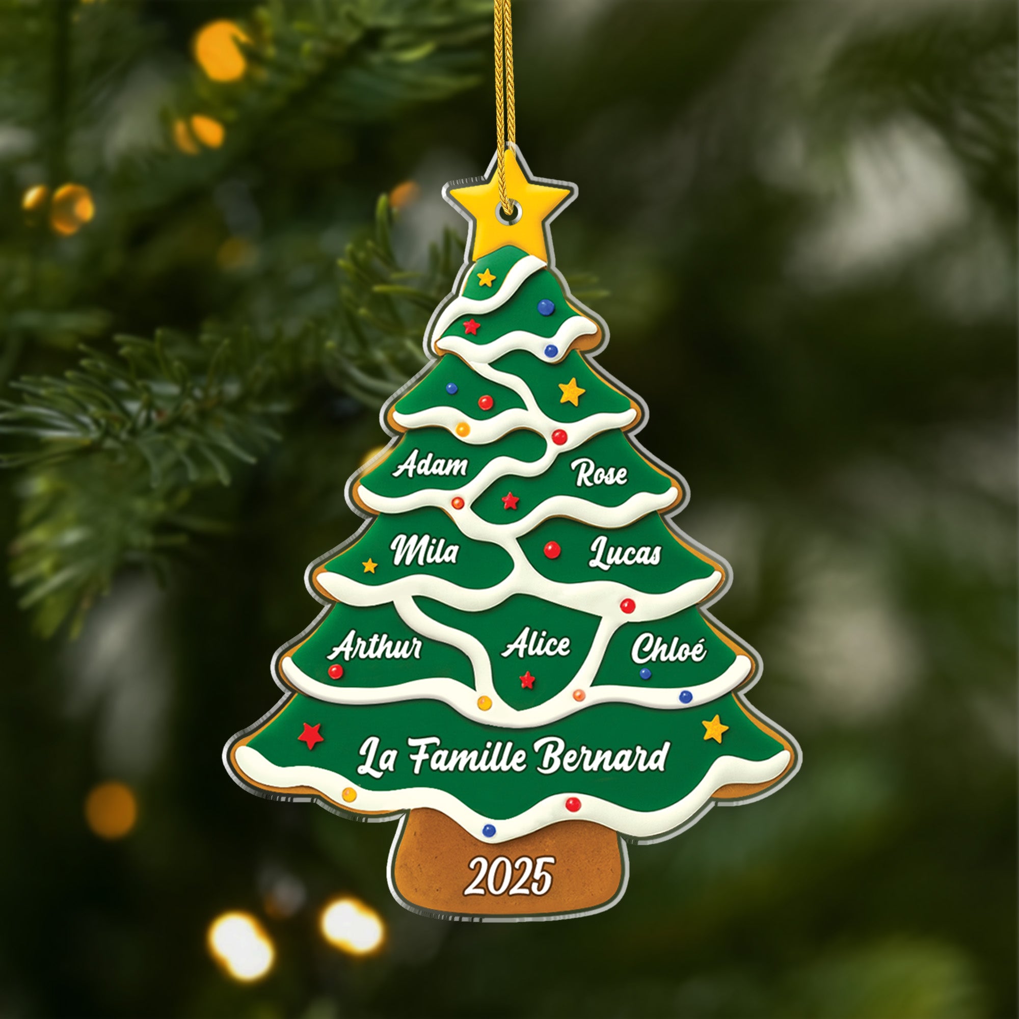 5741OFR1 ornement de noel acrylique personnalise sapin avec prenoms de famille 5741ottmi
