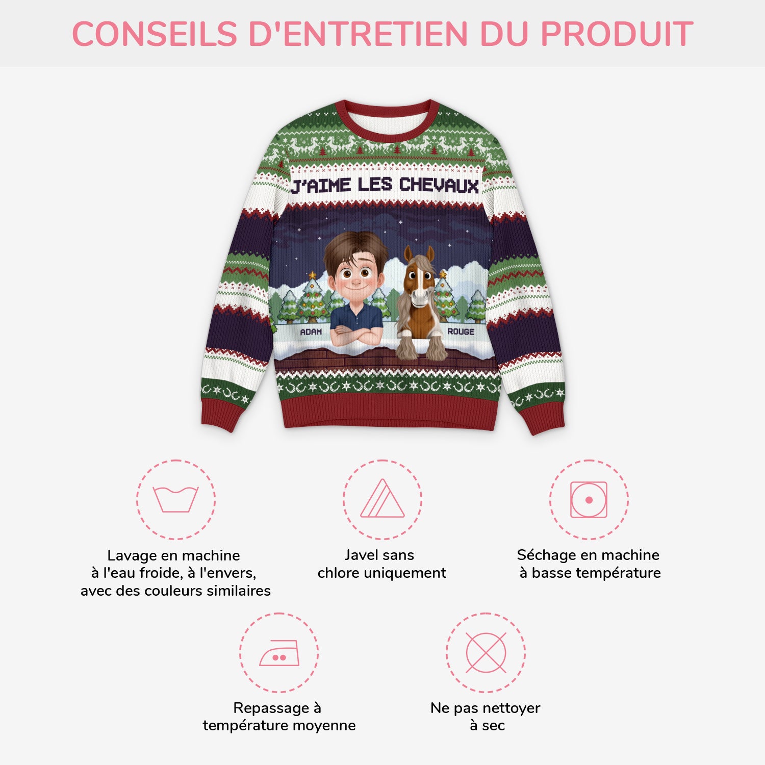 5742WFR4 pull moche de noel personnalise jaime les chevaux 5742w3fzu