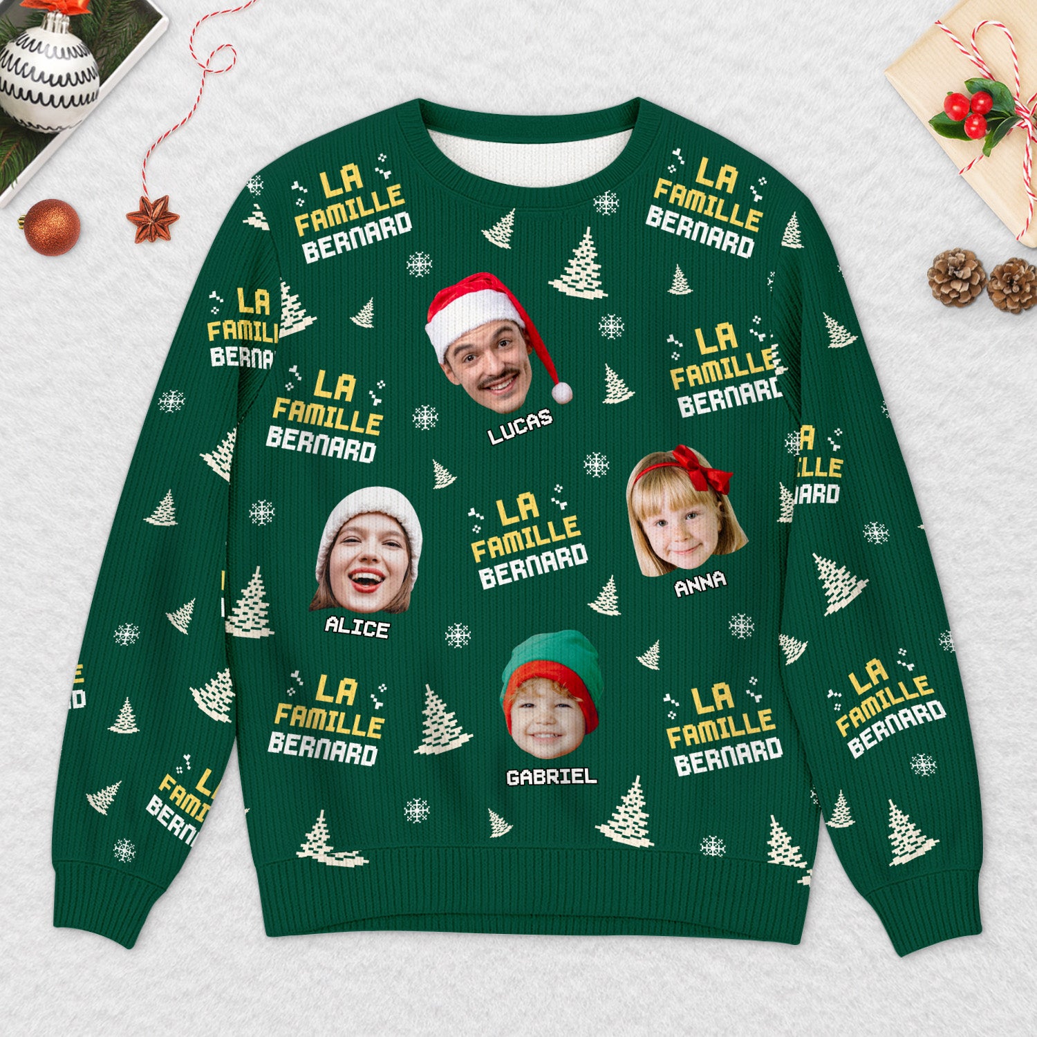 5743WFR2 pull moche personnalise drole avec photo ensemble pull de noel famille 5743wtmmi