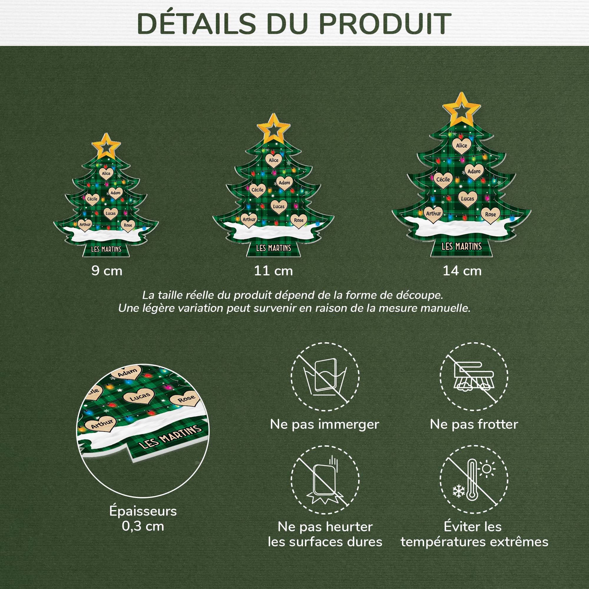5745OFR3 ornement noel acrylique personnalise avec prenom sapin a carreaux de la famille 5745o6vmi