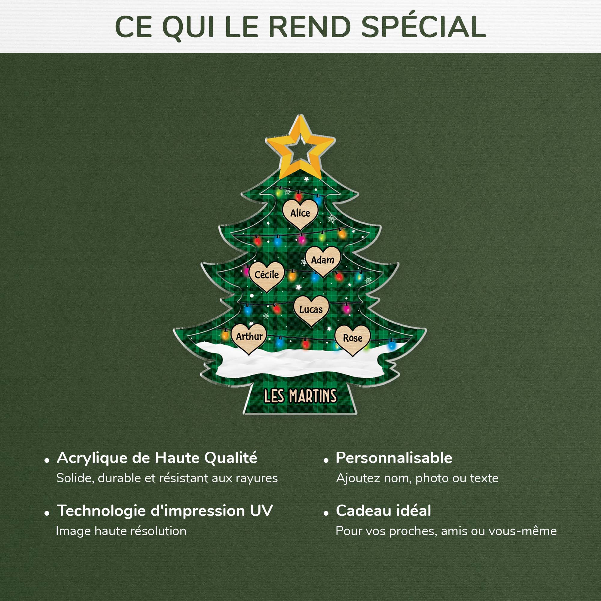 5745OFR4 ornement noel acrylique personnalise avec prenom sapin a carreaux de la famille 5745o6vmi