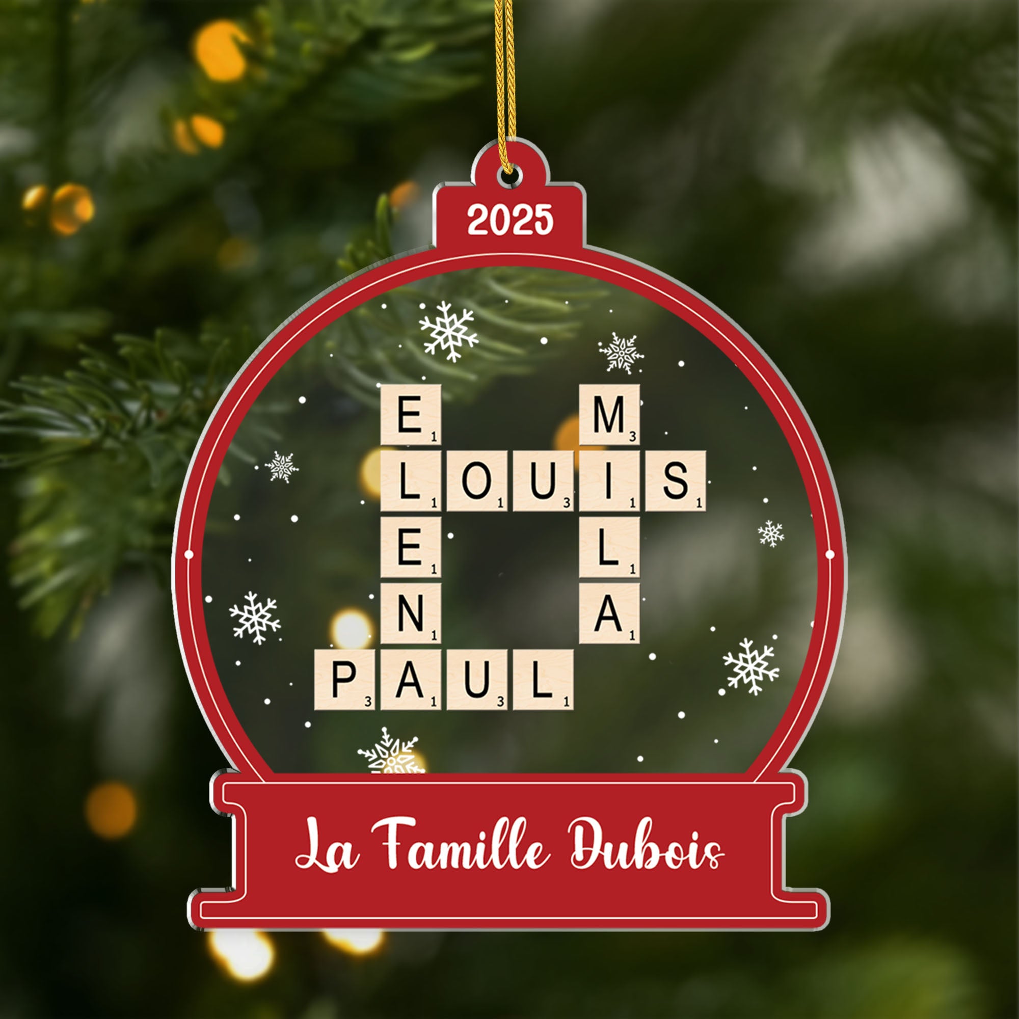 5749OFR1 boule a neige avec mots croises ornement acrylique personnalise famille 5749o6vqi