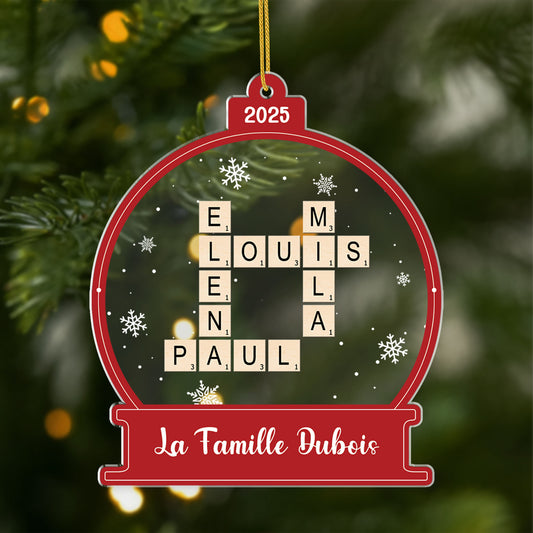 5749OFR1 boule a neige avec mots croises ornement acrylique personnalise famille 5749o6vqi