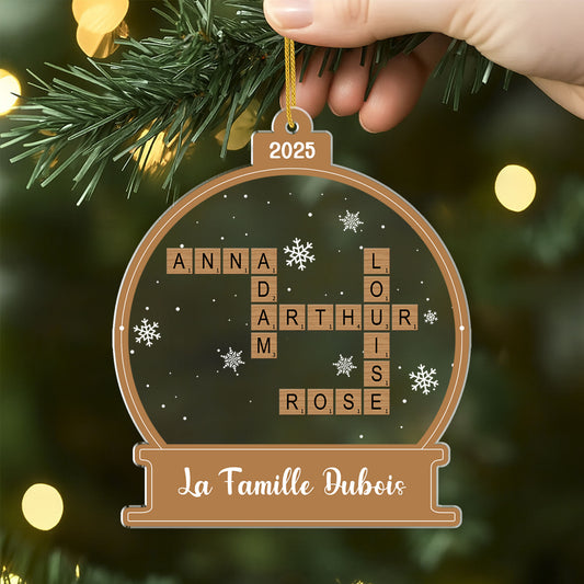 5749OFR2 boule a neige avec mots croises ornement acrylique personnalise famille 5749o6vqi