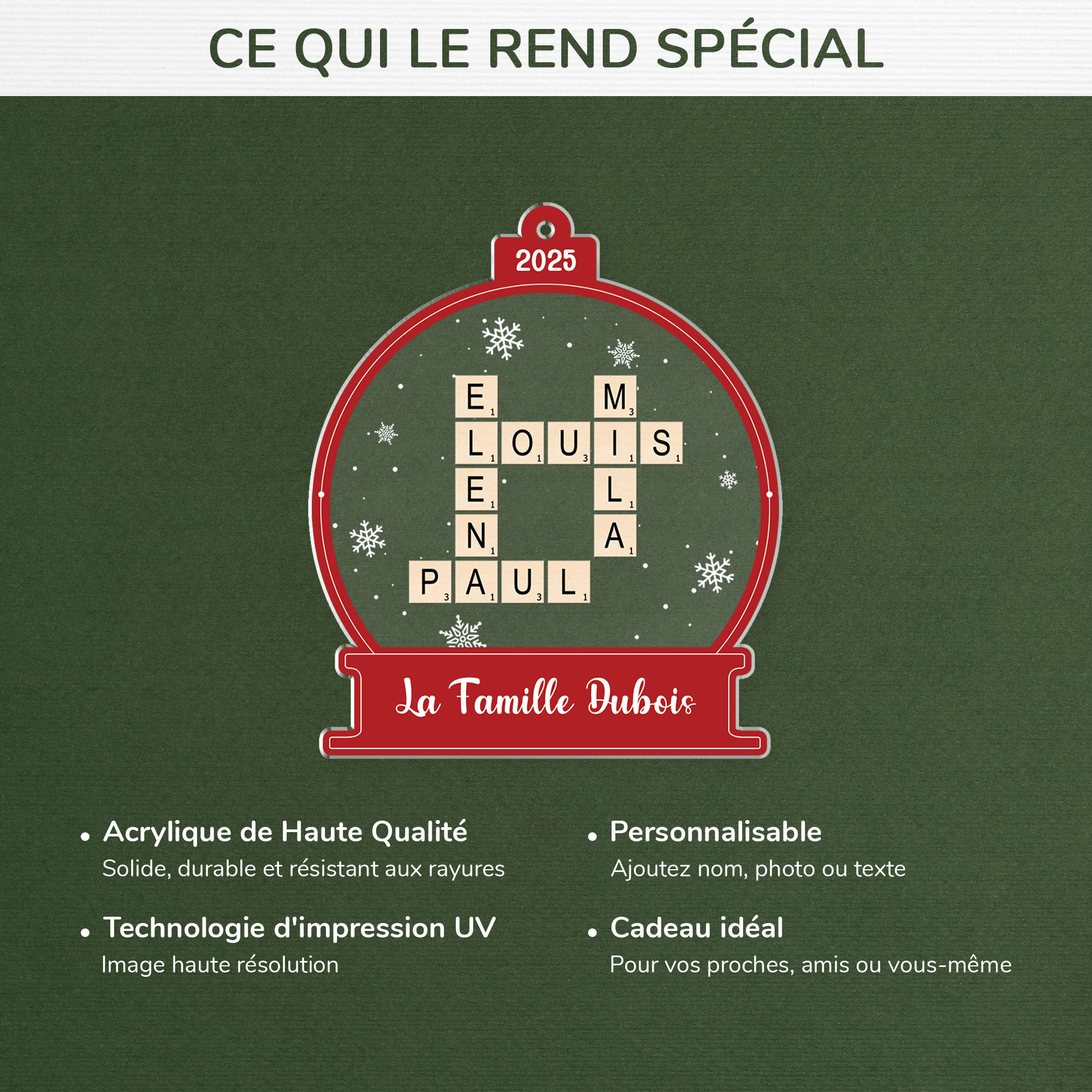 5749OFR4 boule a neige avec mots croises ornement acrylique personnalise famille 5749o6vqi
